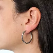 Créoles rondes martelées - réversible - 31 mm - Fil 3 mm - Acier Inoxydable 304 x2