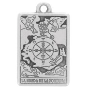 Pendentif carte de tarot 23x14mm - La roue de la fortune - Placage Arg fin vieilli|raw }}