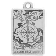 Pendentif carte de tarot 23x14mm - La roue de la fortune - Placage Arg fin vieilli