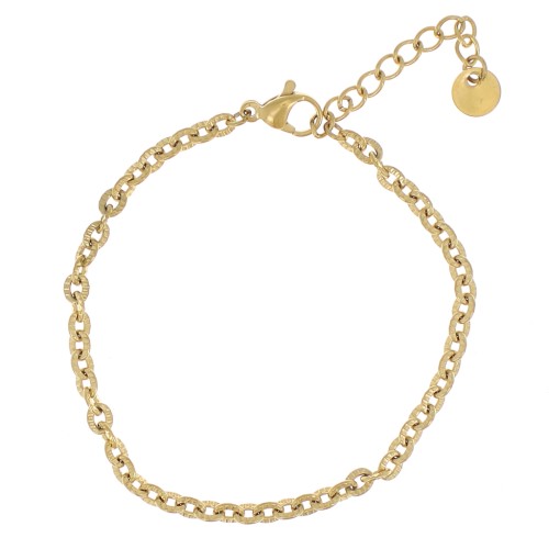 Bracelet maille Forçat martelée 3.3 mm - Acier inoxydable 304 Doré x16cm