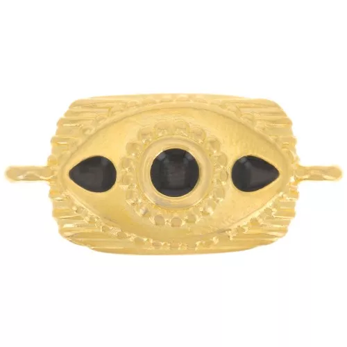 Intercalaire rectangle texturé 26x12 mm & résine époxy - Doré à l'or fin - Noir x1