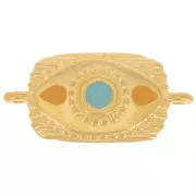 Intercalaire rectangle texturé 26x12 mm & résine époxy - Doré Or fin - Ocre - Bleu