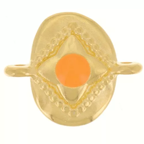 Intercalaire ovale 18x15mm motif étoile & résine époxy - Doré à l'or fin - Orange