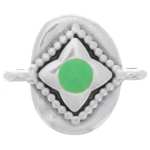 Intercalaire ovale 18x15mm motif étoile - Placage Argent fin vieilli - Vert x1