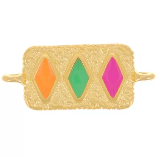 Intercalaire rectangle 28x12 mm motif losange - Doré à l'or fin - Multicolore x1