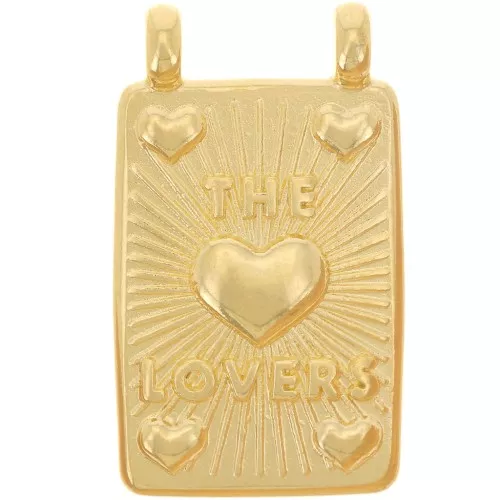 Pendentif rectangle 29x17 mm - motif coeurs - Doré à l'or fin x1