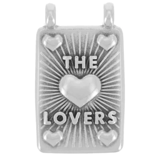 Pendentif rectangle 29x17 mm - motif coeurs - Placage Argent fin vieilli x1