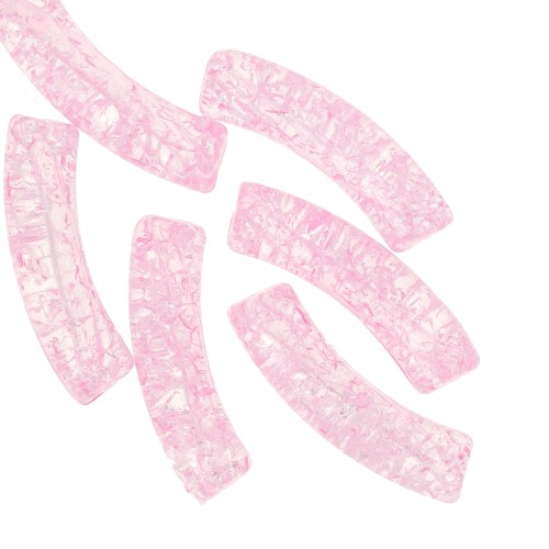 Perles tube incurvé en acrylique transparent 32x8 mm effet craquelé - Rose clair x6