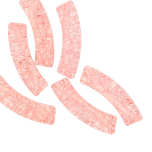 Perles tube incurvé en acrylique transparent 32x8 mm effet craquelé - Saumon x6