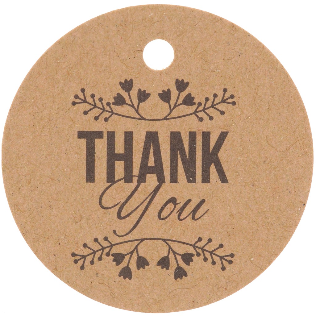 Etiquettes rondes 30 mm Thank You motif floral Kraft x100