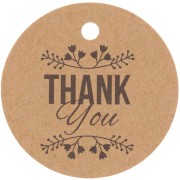 Etiquettes rondes 30 mm - Thank You - motif floral - Kraft x100