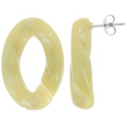 Clous d'oreilles maillon ovale torsadé 29.5x20 mm - Marbré Tilleul - Blanc x2|raw }}