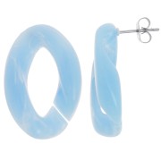 Clous d'oreilles maillon ovale torsadé 29.5x20 mm - Marbré Bleu ciel - Blanc x2|raw }}