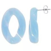 Clous d'oreilles maillon ovale torsadé 29.5x20 mm - Marbré Bleu ciel - Blanc x2