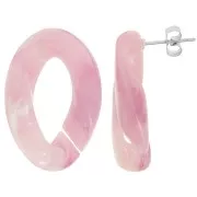 Clous d'oreilles maillon ovale torsadé 29.5x20 mm - Marbré Rose clair x2