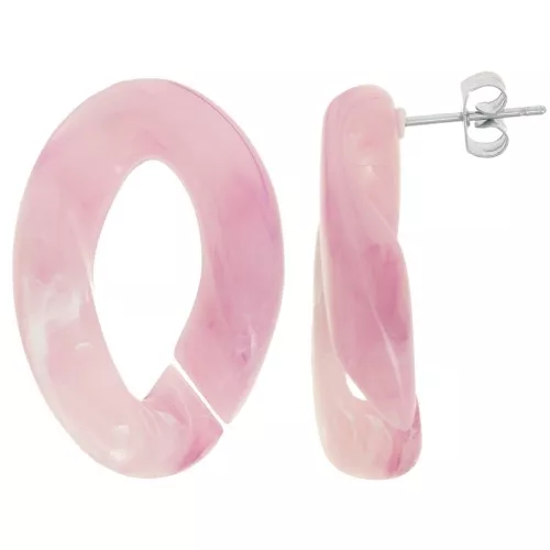 Clous d'oreilles maillon ovale torsadé 29.5x20 mm - Marbré Rose clair x2
