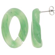Clous d'oreilles maillon ovale torsadé 29.5x20 mm - Marbré Vert x2