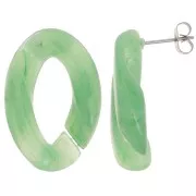 Clous d'oreilles maillon ovale torsadé 29.5x20 mm - Marbré Vert x2