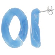 Clous d'oreilles maillon ovale torsadé 29.5x20 mm - Marbré Bleu - Bleu foncé x2|raw }}