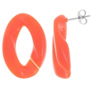 Clous d'oreilles maillon ovale torsadé 29.5x20 mm - Orange x2