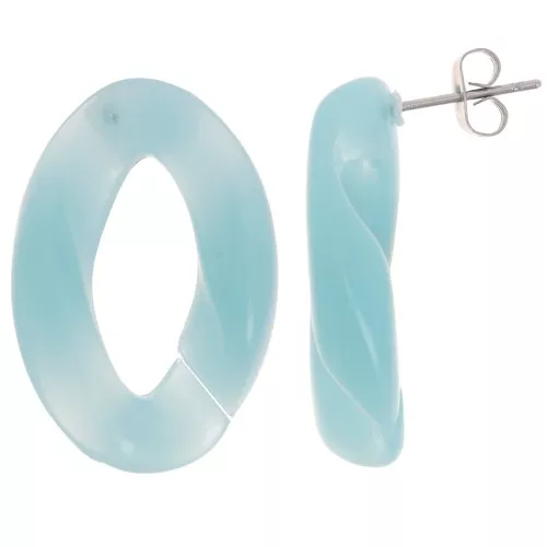 Clous d'oreilles maillon ovale torsadé 29.5x20 mm - Bleu lagon x2