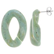 Clous d'oreilles maillon ovale torsadé 29.5x20 mm - Vert de gris - Tacheté noir x2