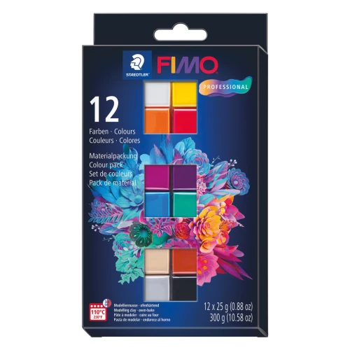 Assortiment de 12 couleurs de Pâte Fimo Professional - Basic