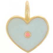 Pendentif coeur 24x19 mm résine époxy - Doré à l'or fin - Bleu ciel nacré x1|raw }}