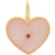 Pendentif coeur 24x19 mm résine époxy - Doré à l'or fin - Rose clair nacré x1|raw }}