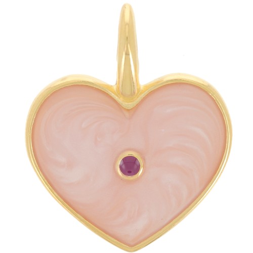 Pendentif coeur 24x19 mm résine époxy - Doré à l'or fin - Rose clair nacré x1