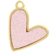 Pendentif coeur 21x18 mm époxy vitrail - Doré à l'or fin - Rose - Pailleté argenté|raw }}