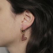 Pendentif coeur 21x18 mm époxy vitrail - Doré à l'or fin - Rose - Pailleté argenté