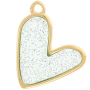 Pendentif coeur 21x18 mm époxy vitrail - Doré à l'or fin - Bleu - Pailleté argenté