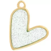 Pendentif coeur 21x18 mm époxy vitrail - Doré à l'or fin - Bleu - Pailleté argenté