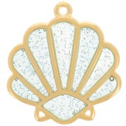 Pendentif coquillage 25x23mm époxy vitrail - Doré Or fin - Bleu Pailleté argenté|raw }}