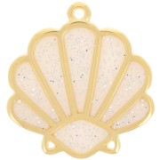 Pendentif coquillage 25x23mm époxy vitrail - Doré Or fin - Nude - Pailleté argenté