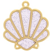 Pendentif coquillage 25x23mm époxy vitrail Doré Or fin - Violet - Pailleté argenté|raw }}