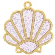 Pendentif coquillage 25x23mm époxy vitrail Doré Or fin - Violet - Pailleté argenté