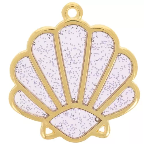 Pendentif coquillage 25x23mm époxy vitrail Doré Or fin - Violet - Pailleté argenté