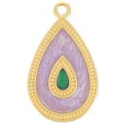Pendentif goutte 27x16 mm avec résine époxy - Doré à l'or fin - Lilas nacré x1|raw }}