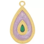 Pendentif goutte 27x16 mm avec résine époxy - Doré à l'or fin - Lilas nacré x1