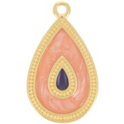 Pendentif goutte 27x16 mm avec résine époxy - Doré à l'or fin - Saumon nacré x1|raw }}