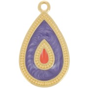 Pendentif goutte 27x16 mm avec résine époxy - Doré à l'or fin - Violet nacré x1|raw }}