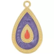 Pendentif goutte 27x16 mm avec résine époxy - Doré à l'or fin - Violet nacré x1