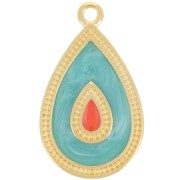 Pendentif goutte 27x16 mm avec résine époxy - Doré à l'or fin - Turquoise nacré x1|raw }}