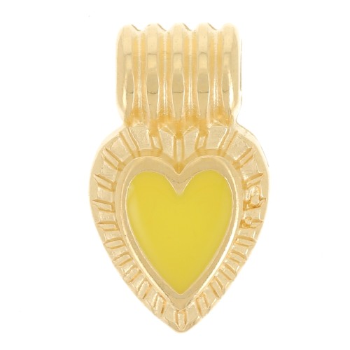 Mini pendentif coeur strié 15x7 mm avec résine époxy - Doré à l'or fin - Jaune x1