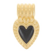 Mini pendentif coeur strié 15x7 mm avec résine époxy - Doré à l'or fin - Noir x1|raw }}