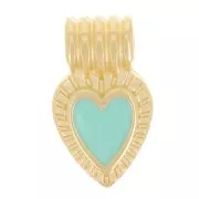 Mini pendentif coeur strié 15x7 mm avec résine époxy - Doré à l'or fin - Turquoise