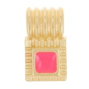 Mini pendentif carré strié 10x6 mm - résine époxy - Doré à l'or fin - Corail fluo|raw }}