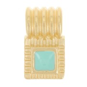 Mini pendentif carré strié 10x6 mm avec résine époxy - Doré à l'or fin - Turquoise|raw }}